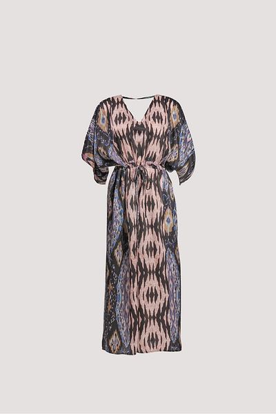 Nomads Felt Blue Ikat Print Low-Cut Dress
