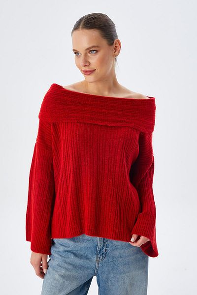 Mixray 6835 Red Women's Knitwear Sweater - Madonna Collar