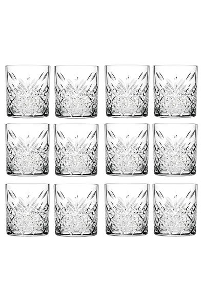 Paşabahçe Set of 12 Luxury Whiskey Glasses with Timeless Crystal Decoration