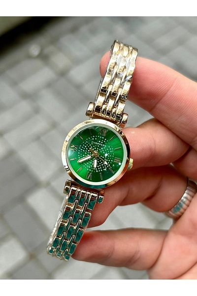 Choppers Stylish Design Steel Women's Wristwatch with Green Dial and Elegant Stone Decoration