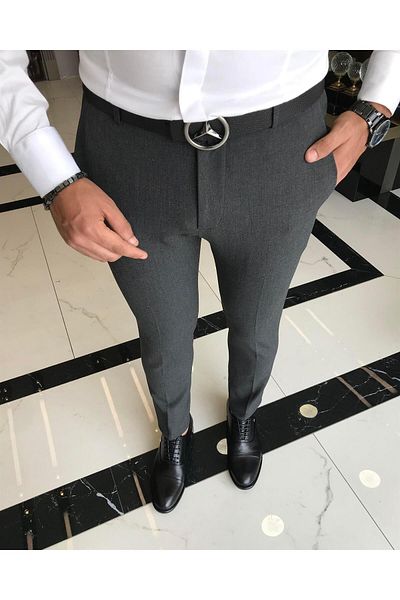 TerziAdemAltun Italian style slim fit men's fabric trousers anthracite T9722