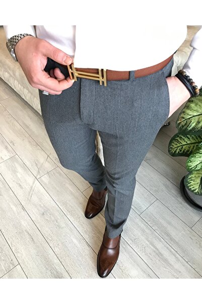 TerziAdemAltun Ανδρικό υφασμάτινο παντελόνι ιταλικού στυλ s εφαρμοστό Anthracite T4493
