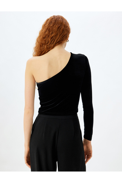 Koton Jednoramienna, krótka, aksamitna koszulka z długim rękawem i dopasowanym krojem