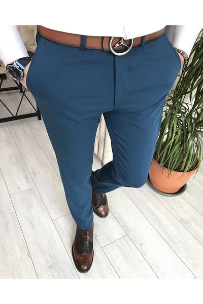 TerziAdemAltun Italian Style Slim Fit Men's Trousers Petrol T7896