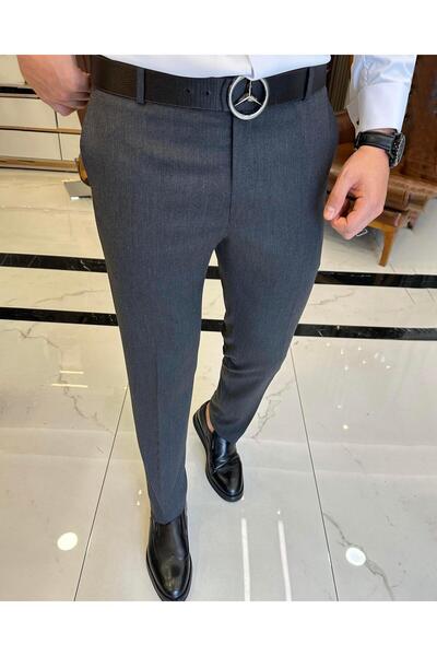 TerziAdemAltun Italian Cut Slim Fit Anthracite Fabric Trousers T3485