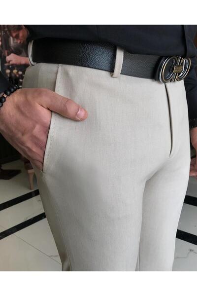 TerziAdemAltun Ανδρικό παντελόνι Italian Cut Slim Fit Μπεζ T9458