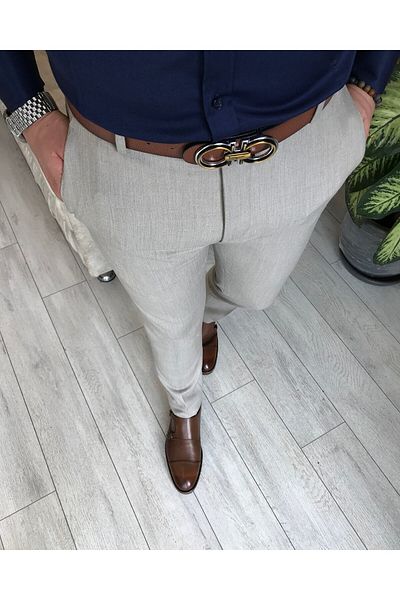 TerziAdemAltun Pantaloni din pânză pentru bărbați slim fit în stil italian Gri T4901
