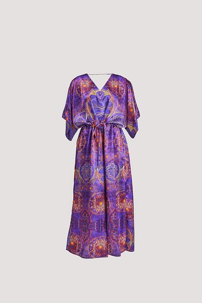 Nomads Felt Mandala Print Purple Low-Cut Dress