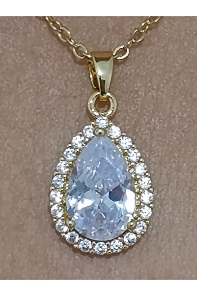 MENTAŞ Women's Necklace Yellow Chain Oval Stone 45cm Bijouterie Necklace
