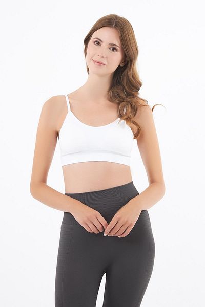 Cottonhill White Rope Strap Removable Covered Seamless Women's Crop Tank Top