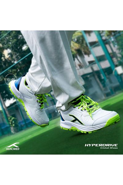 Hundred HYPERDRIVE - حذاء الكريكيت - أبيض/ليموني/أزرق (مقاس المملكة المتحدة 9) (HKFS-4M024-1-9)