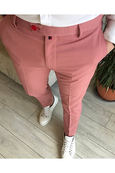 TerziAdemAltun Ανδρικό υφασμάτινο παντελόνι ιταλικού στυλ s εφαρμοστό Ανοιχτό ροζ T5260