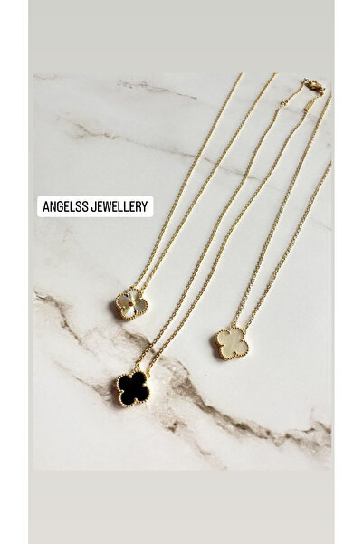 ANGELSS JEWELLERY 3-Piece Clover Model Gold White Black Single Clover Necklac...