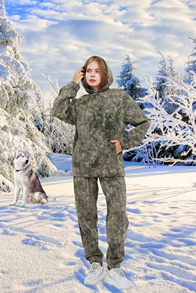 CrazyShopping Γυναικείο σετ φούτερ με μοτίβο γραβάτας με ελαστική μέση και πόδι με φλις τριών κλωστών