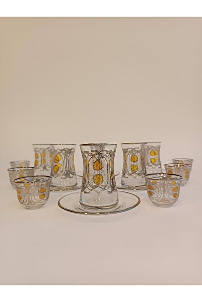 Saray Ottoman handicraft Gümüş Yaldızlı Exclusive Lüks Çay Seti 18 Parça Pax ...
