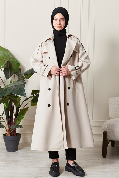 hacer ayaydın Γυναικεία καμπαρντίνα μεσαίου μήκους με λεπτομερή απολέτα, υδατοαπωθητικό ύφασμα και ζώνη