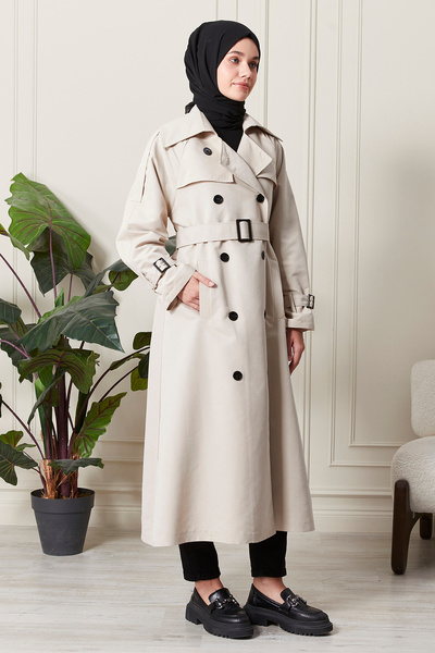 hacer ayaydın Γυναικεία καμπαρντίνα μεσαίου μήκους με λεπτομερή απολέτα, υδατοαπωθητικό ύφασμα και ζώνη