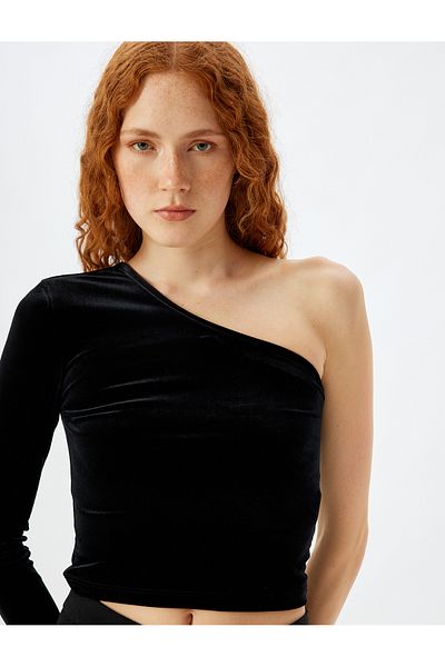 Koton Tricou catifea cu un singur umăr, cu mânecă lungă, slim fit