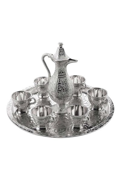 Saray Ottoman handicraft Zemzem Set - Ebruli Nickel