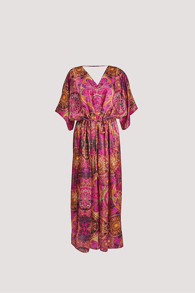 Nomads Felt Mandala Print Fuchsia Low-Cut Dress