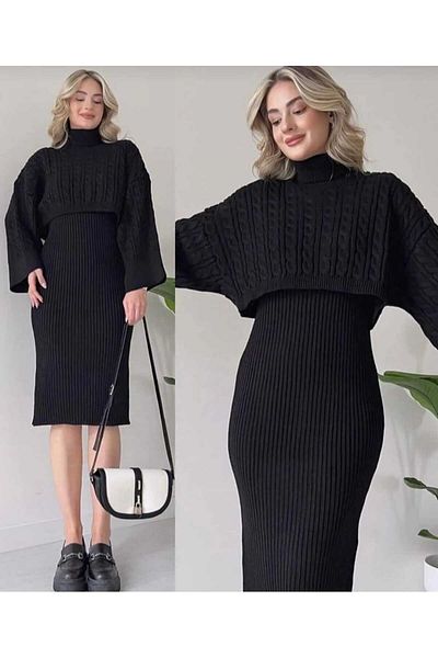 LİBASSİNİ Women's Winter Hair Knit Turtleneck Knitwear Double Set