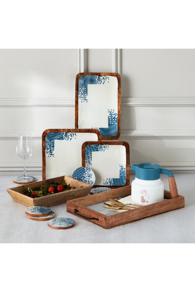 Home Box Artisan Enamelled Wooden Square Plate - 25 cm