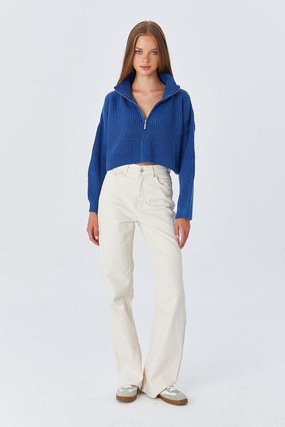 Mixray 6752 Model Women's Indigo Crop Sweater - Zippered
