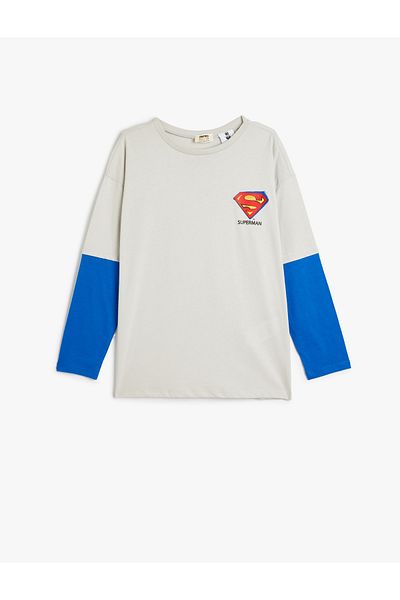 Koton Bavlněné tričko Superman s dlouhým rukávem - Crew Neck