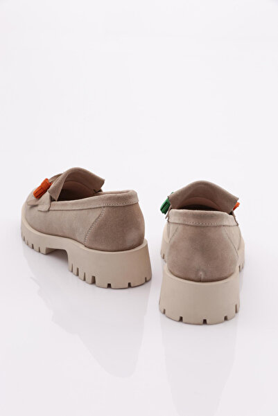 DGN Kadın Püsküllü Loafer Ayakkabı Bej Süet 3947841