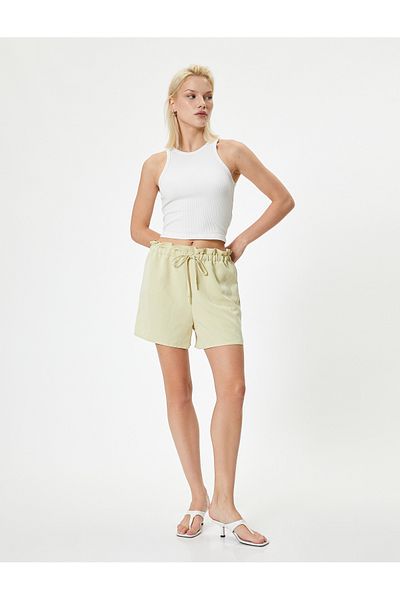 Koton Comfortable Molded Waist Lace Up Mini Shorts - Pocketed