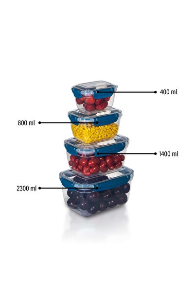 4'lü Master Dikdörtgen Saklama Kapları (400 ml - 800 ml - 1400 ml - 2300 ml)