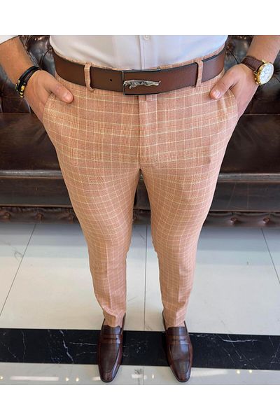 TerziAdemAltun Pantaloni din stofă pentru bărbați slim fit în stil italian Portocaliu T7750