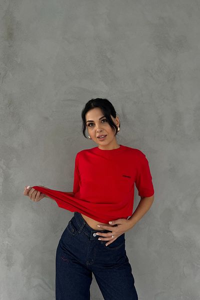 Seda Yalçın Atelier Red Text Printed Crew Neck Knitwear T-Shirt