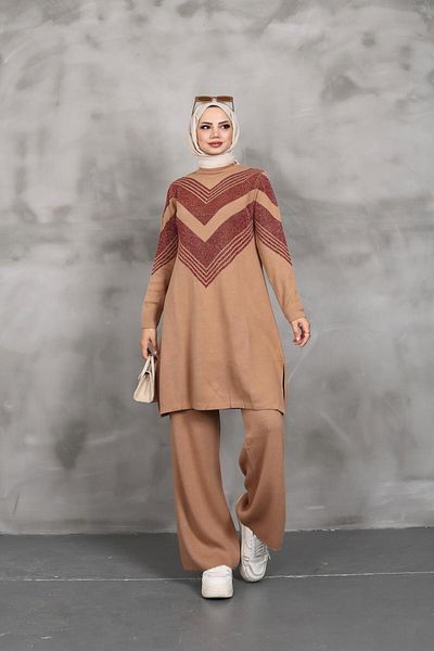 MODA Σετ παντελονιών ασημί πλεκτό τουνίκ