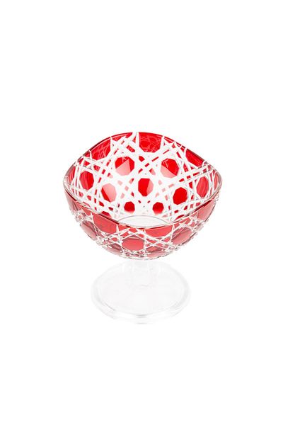 Saray Ottoman handicraft Cut Glass Bowl Ice Cream Bowl Wavy Red Color