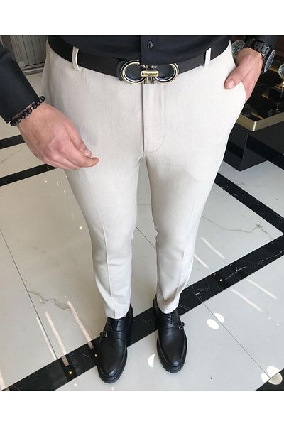 TerziAdemAltun Ανδρικό παντελόνι Italian Cut Slim Fit Μπεζ T9458