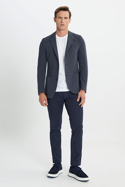 ALTINYILDIZ CLASSICS Slim Fit Slim Fit Mono μοτίβο γιακά Μπλε μπουφάν με τσέπη τσάντας