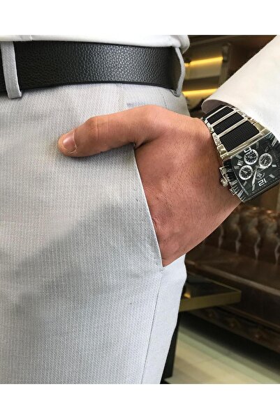 TerziAdemAltun İtalyan Kesim Slim Fit Çizgili Erkek Pantolon Gri T9433
