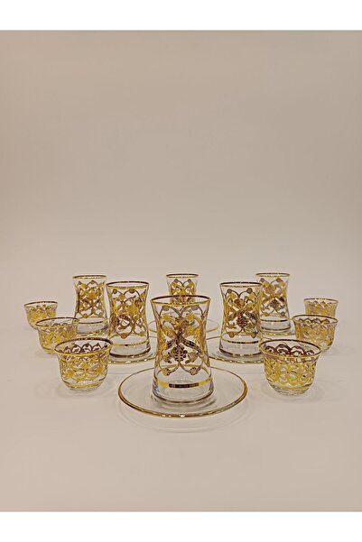 Saray Ottoman handicraft Gold Exclusive Lüks Çay Seti 18 Parça Oryantal