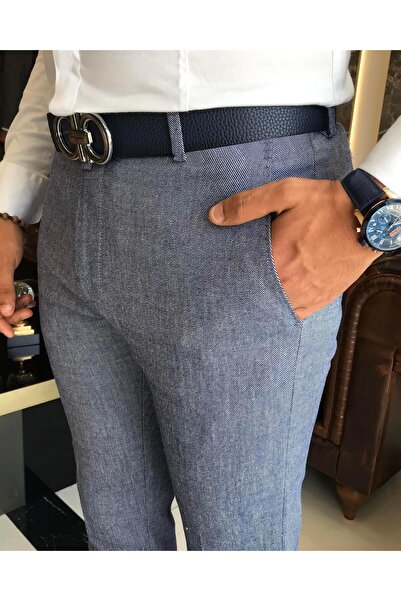 TerziAdemAltun İtalyan stil slim fit erkek kumaş pantolon Lacivert T9785