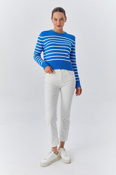 Mixray 6762 Model Blue Striped Soft Knitwear Pulover de damă