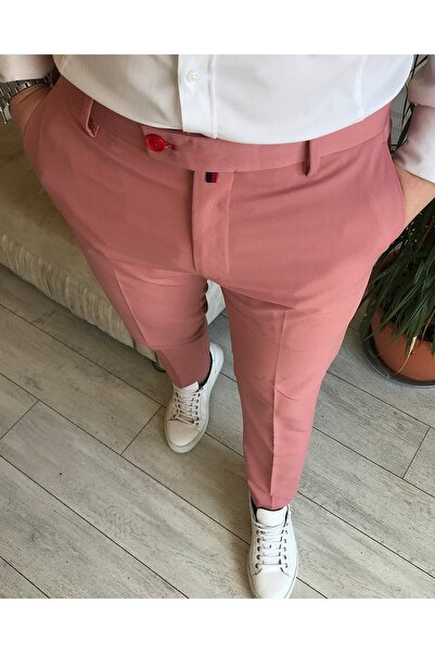 TerziAdemAltun Ανδρικό υφασμάτινο παντελόνι ιταλικού στυλ s εφαρμοστό Ανοιχτό ροζ T5260