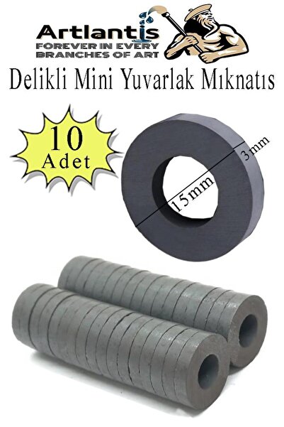 Artlantis Yuvarlak Delikli Mıknatıs Mini 10 Adet 15x3 mm Mini Mıknatıs Serami...
