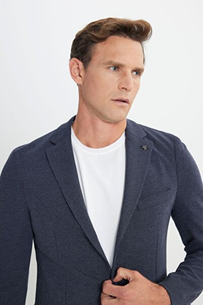 ALTINYILDIZ CLASSICS Slim Fit Dar Kesim Mono Yaka Desenli Torba Cepli Lacivert Ceket