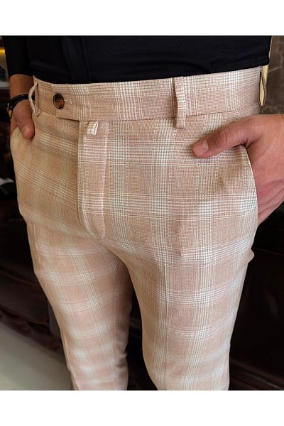 TerziAdemAltun Italian style slim fit men's fabric pants Orange T7745