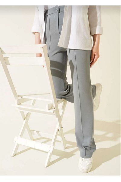 SUHIS High Waist and Lycra Gray Palazzo Women's Trousers - Pipe Leg, Striped