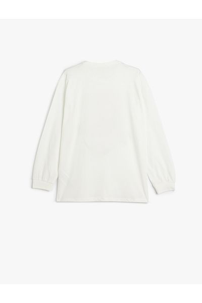 Koton Deer Printed Cotton Oversize T-Shirt - Long Sleeve, Crew Neck