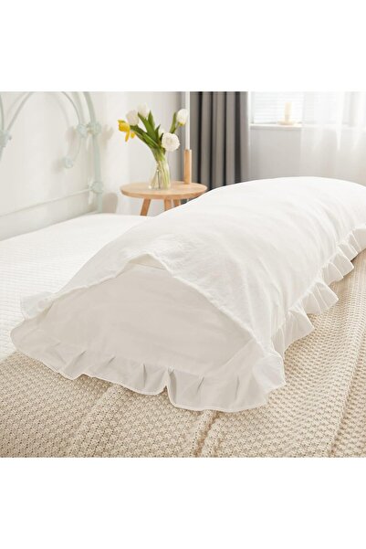 Erba kreasyon 100% Βαμβακερό Λευκό μακρύ βολάν μαξιλαροθήκη Μαξιλαροθήκη εγκυμοσύνης 50 x 135 cm