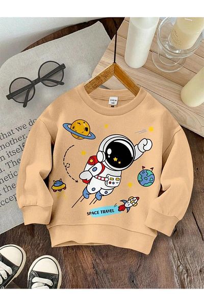 BENROMA Children's Bicycle Collar Space Printed Sweatshirt