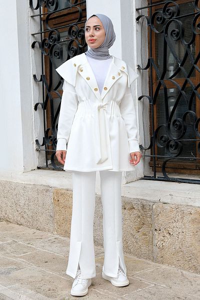 LOCCO White Scuba Trousers - Front Slit